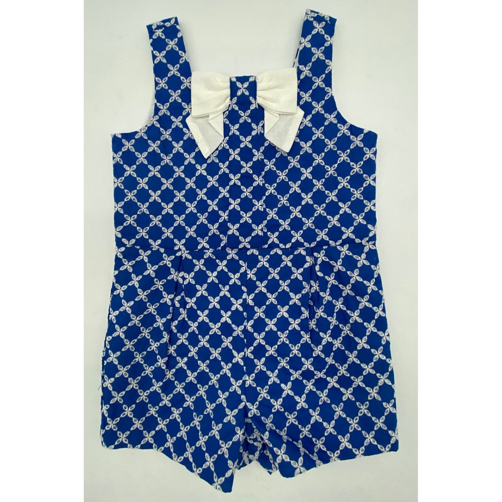 Janie and Jack Blue White Embroidered Bow Romper Toddler Girls 2T Sleeveless